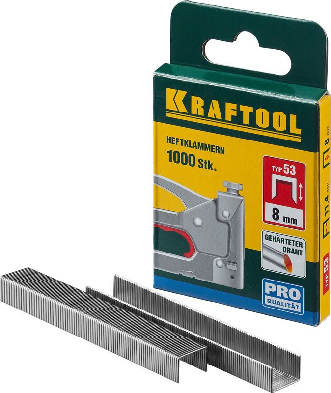 KRAFTOOL скобы тип 53 (A/10/JT21), 8 мм, калибр 23GA. 1000 шт (31670-08)